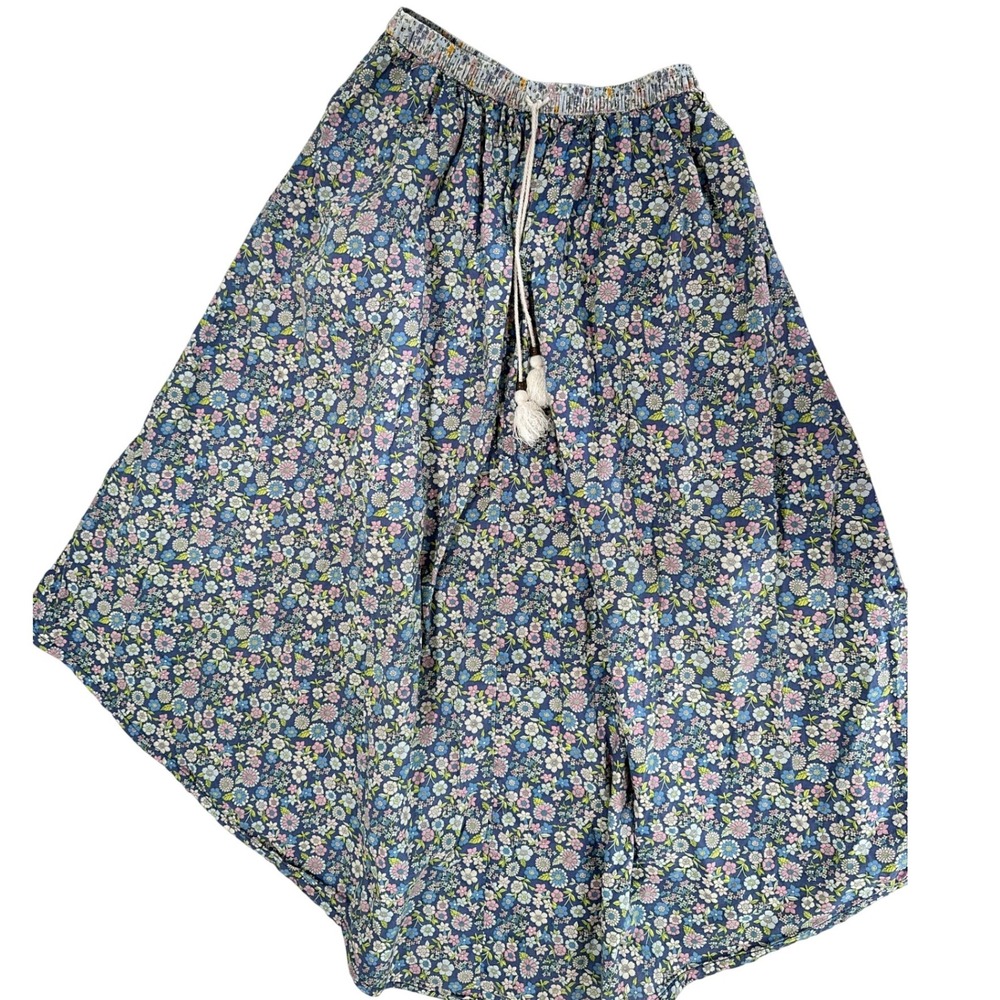American Eagle Floral Maxi Skirt Blue Pink Boho Tassel XS